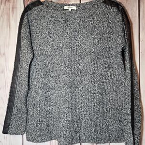Madewell 100% Wool Gray Sweater with Leather Striped Sleeves Size XS